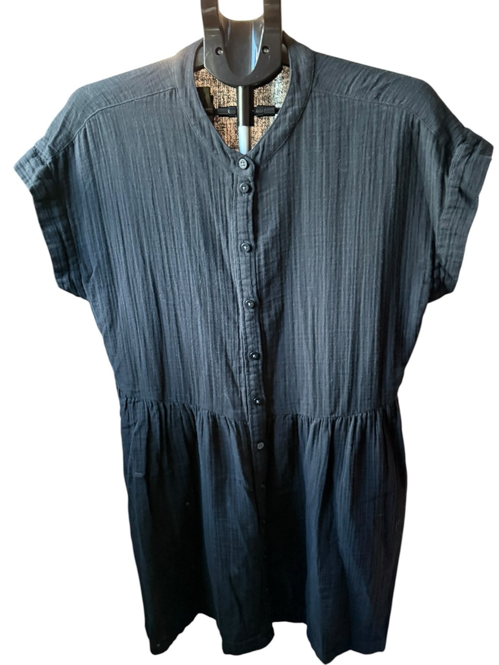 GAP Black Short-Sleeve Button-Front Dress 100% cotton summer casual beach Gauzy
